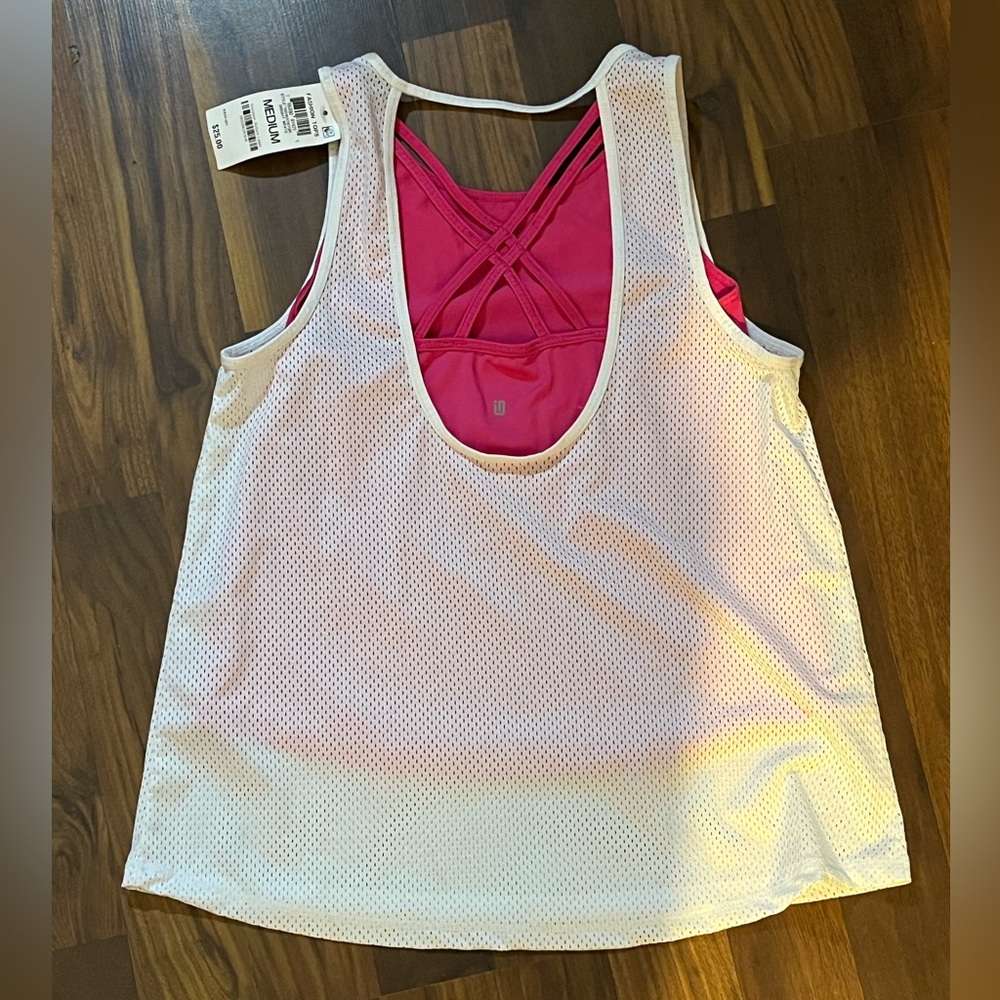 White Mesh Tank Top with Pink Sports Bra